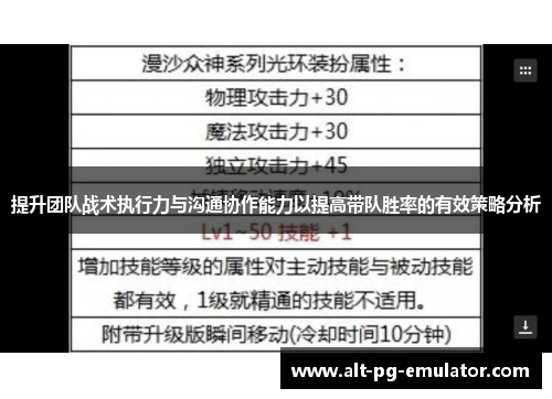 提升团队战术执行力与沟通协作能力以提高带队胜率的有效策略分析