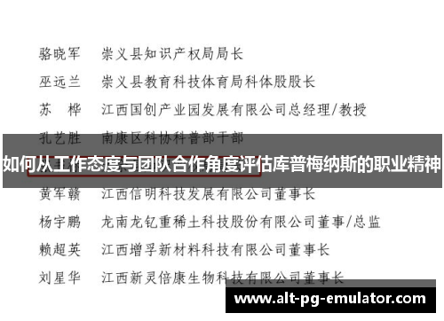 如何从工作态度与团队合作角度评估库普梅纳斯的职业精神
